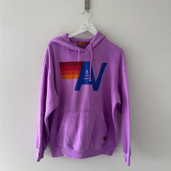 AVIATOR NATION Logo Pullover Relaxed Hoodie in Neon Purple M - Picture 4 of 8